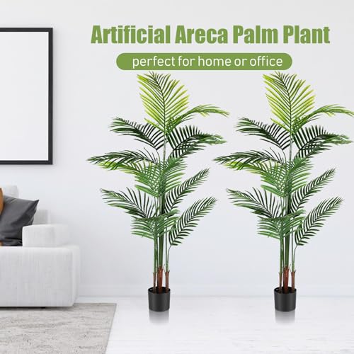 Jexine 2 Pack Artificial Palm Trees 5Ft, Fake Plants Fake Trees Artificial Areca Palm Plants for Outdoor Indoor Faux Palm Tree in Pot for Pool Home Decor Office Housewarming Gift Modern Decoration - size: 5 feet