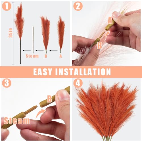 obbsie 8pcs Orange Pampas Grass Tall, 35" Fluffy Faux Colored Pompas Grass Artificial Orange Pampas Stems Vase Filler Fall Flower Arrangement for Home Wedding Centerpieces Autumn Bohe Decor - color: Orange, size: 8 PCS