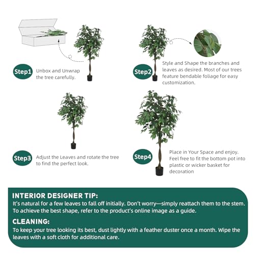 Elegant Faux Ficus Tree in a Designer Nursery Pot, high Density 756 Silver Leaves, A Stylish Addition to Office, Living Room, Upscale Home, Hotel, Booth, Indoor Outdoor Space. (6 feet)