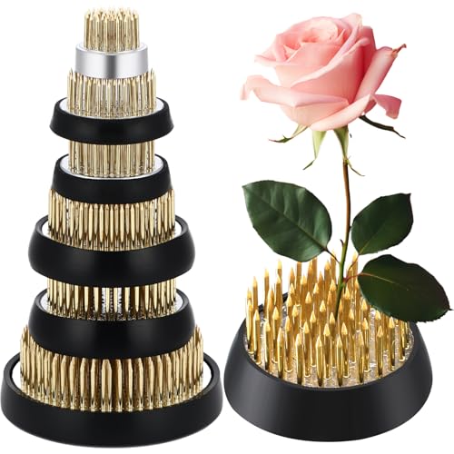 Sliner 6 Pcs Flower Frogs Round 2.8/2/1.3/0.9 Inches Floral Frogs Flower Holder Japanese Ikebana Vase Kenzan Floral Arranger Fixed Tools Arrangement Pin for Home DIY Craft Decoration(Brass) - size: 4 Size