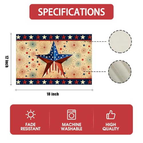 Stars Stripes Patriotic Placemats Set of 4 12x18 Inch 4th of July Memorial Day Decorations and Supplies for Home Kitchen Dining Room Table - size: placemat,12" x 18"