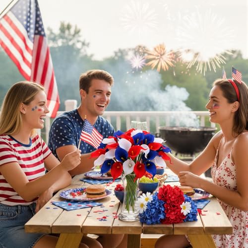 Hoteam 36 Pcs 4th of July Artificial Flowers Red White and Blue Decoration 250th Anniversary Patriotic Calla Lily Picks Decorations Independence Day Memorial Day Table Decor (Red,White,Blue) - color: Red,white,blue