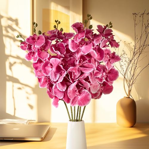 6 PCS Artificial Orchid Stems 33.5" Tall 9 Large Petals Fake Fuchsia Phalaenopsis Flower Arrangements for Home Wedding Living Room Table Centerpiece Office Table Decor Fuchsia - color: Fuchsia（6pcs）