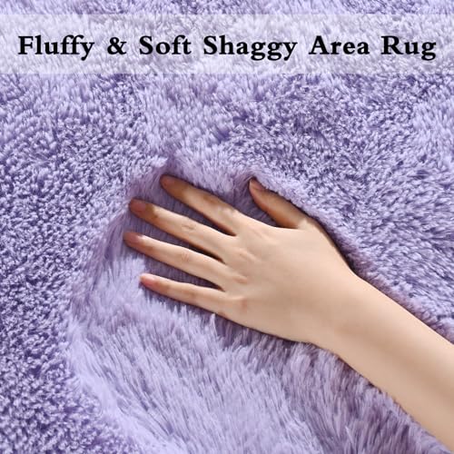 DweIke Fluffy Lavender Purple Rugs for Bedroom Living Room, 3x5 Feet Soft Plush Shaggy Light Lilac Purple Girls Boys Kids Rug, Non-Slip and Machine Washable Carpet for Dorm Nursery Classroom Decor - color: Purple, size: 3 Ft X 5 Ft