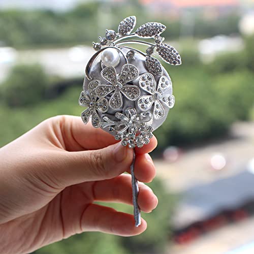 WANLIAN Wrist Corsage with Peal and Rhinestone Corsage and Boutonniere Set for Wedding,Prom,Party (Silver Gray，2 Pieces) - color: Silver Gray，2 Pieces