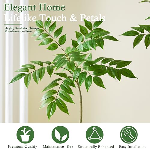Artificial Sumac Tree：6FT Faux Mahonia Fortunei Tree Realistic Fake Floor Plant Silk Leaves & Elegant Branches in Pot Fake Plant for Minimalist Decor Indoor Home Sala Office Hotel Patio Studio - color: Sumac Tree, size: 6FT
