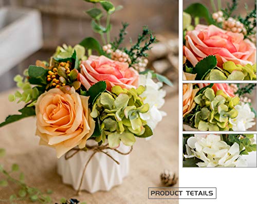 TKAS Artificial Flowers Fake Flowers Silk Rose Bouquets Decoration with Ceramics Vase for Table Home Office Wedding (Mix Color-4) - color: Mix Color-4