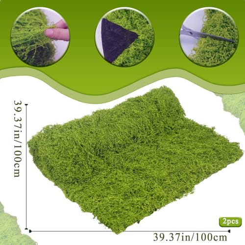 FAICOIA 2 Pcs Fake Moss Rug 39" x 39" Mossy Table Runner Green Artificial Moss Mat for Crafts Decorating Faux Moss Grass for Plants Indoor Planters Fairy Garden DIY Centerpieces Wedding 100 x 100cm - color: Green, 2 Pcs-39 x 39 Inch/100x100cm