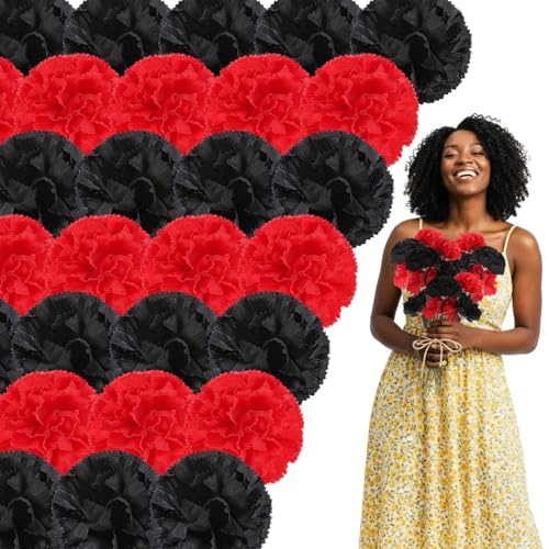 Syhood 50 Pcs Juneteenth Marigold Flower Bulk Decoration Juneteenth Accessories June 19th 1865 Independence Day Decoration for African Afro American Festival - color: Black, Red