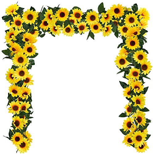 Uieke 3 Pack Artificial Sunflower Garland, 7.5ft/Strand Silk Sunflowers Hanging Vines Flowers with Green Leaves for Room Kitchen Garden Birthday Wedding Baby Shower Party Table Decor Large - size: Large