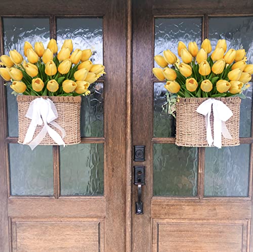 24 Pcs Yellow Tulips Artificial Flowers Real Touch Fake Tulips Fake Flowers for Mother's Day 13.5" Faux Tulips Faux Flowers Bulk Artificial Tulips Flowers for Vase Centerpieces Home Wedding Bouquet - color: 24pcs Gradient Yellow