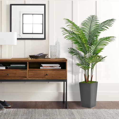 ASTIDY Artificial Palm Tree 5FT - Fake Tree with Gray Tall Planter - Faux Tropical Areca Floor Plant in Pot - Artificial Silk Plant for Home Office Living Room Decor Indoor - color: Gray, size: 5ft