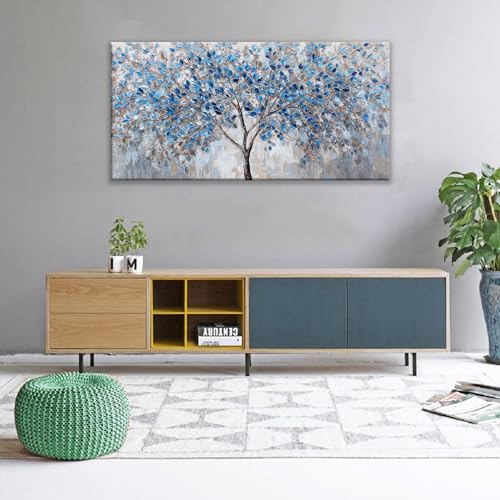 Canvas Wall Art Prints Decor Blue White Tree Leaves Wall Art For Living Room Ready To Hang Canvas Prints Wall Decor For Kitchen Bedroom Office 24x48 Inch - color: White Blue, size: 48"L x 24"W