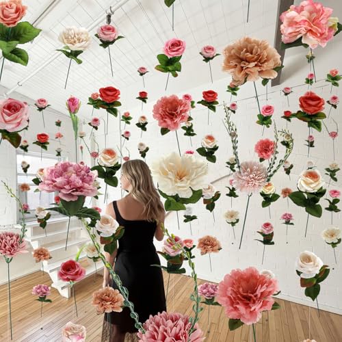 XunYee 6 Pcs 35.4 ft Flower Garlands Artificial Wildflower Vines Floral Hanging Backdrop Fake Flower Garlands Faux Silk Wildflower Vine for Wedding Bridal Shower Home Garden Wall Arch Decor(Pastel) - style: Pastel