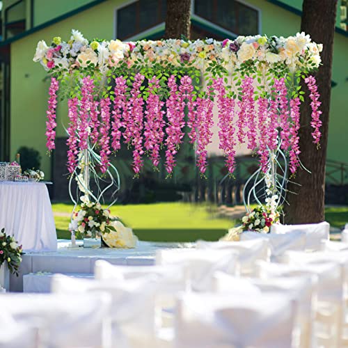 U'Artlines 24 Pack (Total 86.4 Feet) Artificial Fake Wisteria Vine Rattan Hanging Garland Silk Flowers String Home Party Wedding Decor (24, Purple Red) - color: Purple Red
