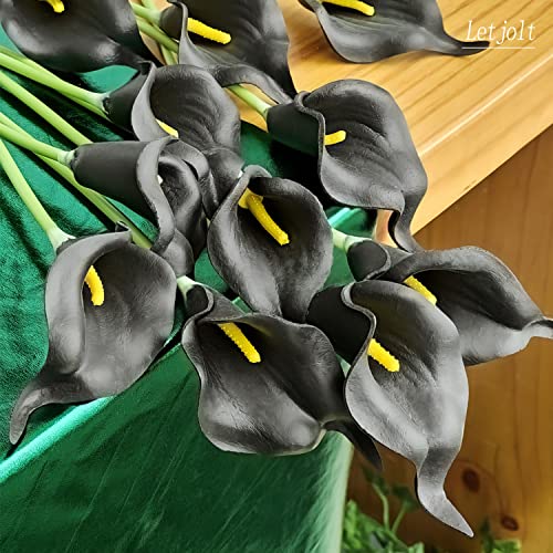 Letjolt Artificial Calla Lily Flowers 12Pcs, Black | Wedding Bouquet Flower, Home Decoration, Faux Calla Lilies - color: Black