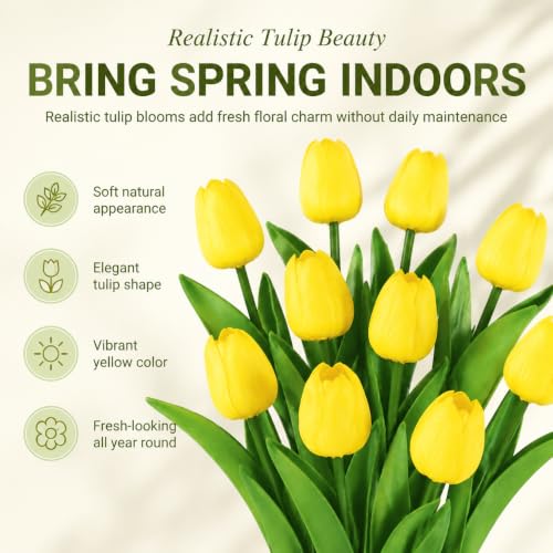 10 Pack Tulips Artificial Flowers PU Faux Flowers Fake Tulips for Home Kitchen Wedding Dining Table Decorations Mother's Day Easter Valentine's Day Decor (Yellow) - color: Yellow
