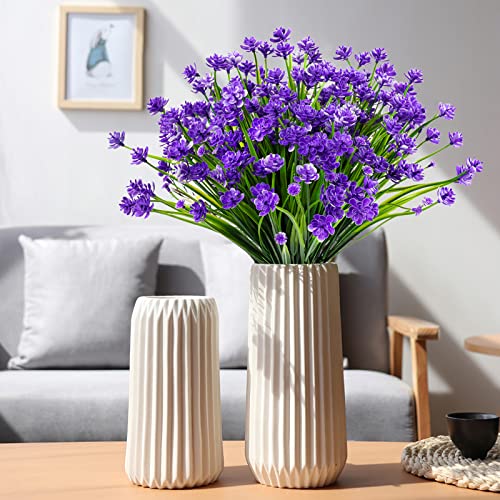 AmyHomie 20 Bundles Artificial Flowers for Outdoor Outside Spring Summer Decoration UV Resistant Faux Flowers No Fade Fake Plastic Plants Garden Porch Window Box Decorating - color: Dark Purple, size: 20