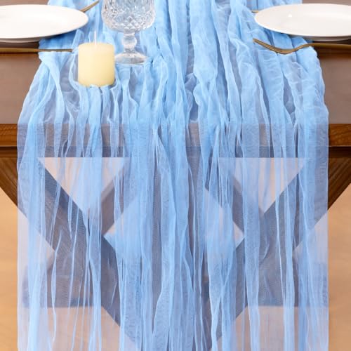 Socomi Blue Cheesecloth Table Runner Tulle Gauze Cheese clothBoho Rustic 120 inch 10FT Runner for Wedding Party Baby Shower Birthday Holiday Decorations 1pc - color: Blue, size: 10ft X 1pc