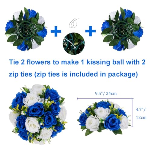 Flower Balls Wedding Rose Centerpieces: 10 Pcs Fake Flowers Royal Blue&White Kissing Balls Decor Artificial Floral Arrangements Flower Bouquet of Roses Home Party Table DIY Decorations - color: Royal Blue White