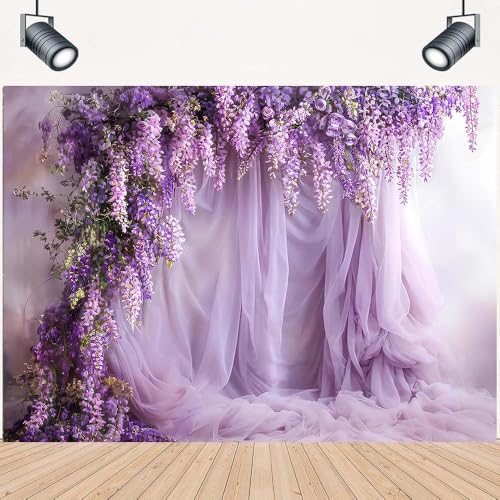 Purple Lavender Curtain Photography Background Lavenders Backdrops Curtain for Parties Backdrop Lavender Tulle Decor for Birthday Party Wedding Bridal Shower Floral Backdrop(Purple, 6x4feet) - color: Purple, size: 6x4feet