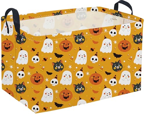 Rectangular Kids Basket,Halloween Basket.Cute Baskets for Room Decor, Pumpkin Baskets with Handles.Books Bins,Gifts Box. (Yellow Halloween) - color: Yellow Halloween