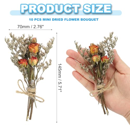 PATIKIL Mini Dried Flower Bouquet, 10 Pcs Rose Natural Wildflower with Stem Decor Baby's Breath Boho Floral Plant Flower for Crafts DIY Photo Props Gift Wedding Decor, Orange - color: Orange