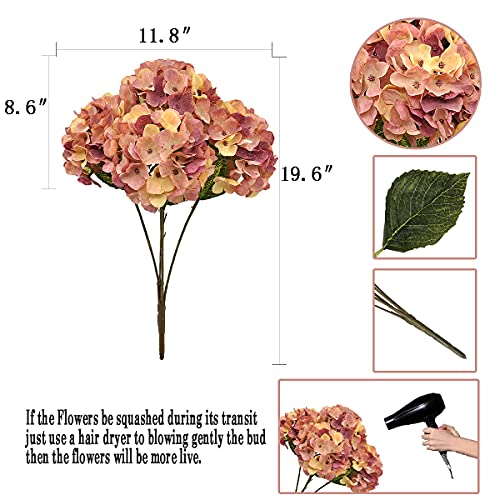 2Bouquets Artificial Fake Flowers Plants Silk Hydrangea Arrangements Wedding Bouquets Decorations Plastic Floral Home Kitchen Garden Party Festival Bar DIY(Champagne-Dusty Pink) - color: Champagne-dusty Pink