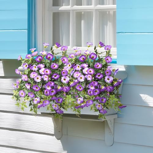Artificial Fake Flowers Hanging Plants for Outdoor Spring Summer Decor, 2Pcs Faux Petunias Realistic Flowers Silk Morning Glory UV Resistant No Fade for Home Outside Garden Patio Yard Porch(Purple) - color: Purple