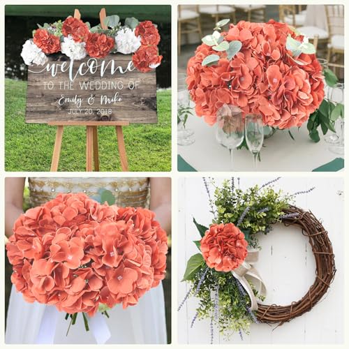 AVIVIHO 65pcs Fake Flowers Burnt Orange Hydrangea Artificial Flowers Bulk (Not Squished, No Steaming Need) Silk Flowers with Stems for Wedding Decor,Home,Baby Shower,Table Centerpieces Decoration - color: Burnt Orange, size: Medium