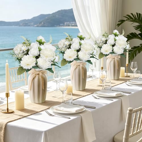 Peonies Artificial Flowers, 24 Bundles Silk Fake Peonies Faux Peony Arrangements for Spring Summer Wedding Bouquet Home Bridal Baby Shower Party Event Centerpieces Vase Office(White) - color: White