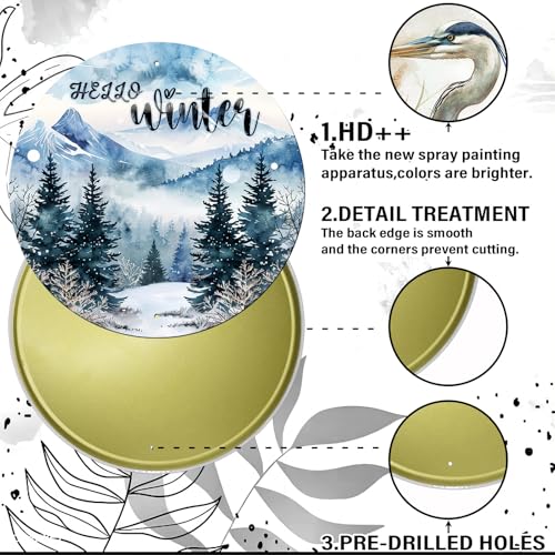 Vintage Winter Hello Round Metal Sign Winter Scenery Christmas Sign Farmhouse Rustic Wreath Wall Decoration for Indoor Outdoor Home Porch Window Decor 12 Inch - color: Thanksgiving 14, size: 12 inches
