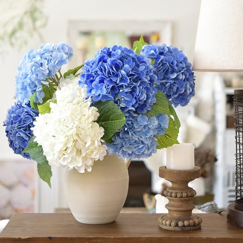 FiveSeasonStuff Real Touch Silk (Royal Blue) Hydrangea Flowers, 2 Large Long Stem Artificial Flowers for Floral Arrangements - color: Royal Blue (2 Stems)