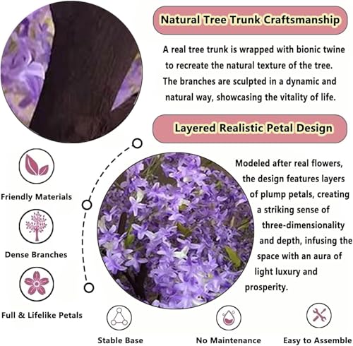 Artificial Cherry Blossom Wishing Tree Indoor Outdoor,Fake Handmade Artificial Cherry Blossom Tree with Solid Wood Trunk for Home Garden Wedding Shopping Party Decoration(Purple,6.6x5.2ft) - color: Purple, size: 6.6x5.2ft