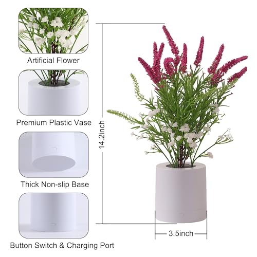WSYEAR Lavender Night Light,Purple Blossoms Floral Bouquet Artificial Lavender Flower Lamp for Women Her, Led Table Lamp for Bedroom Indoor Home Decorations Sleep Friendly - color: Lavender