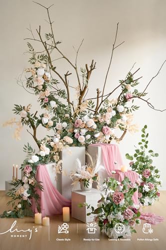 Ling's moment 36" Tall Free Standing Artificial Flowers Arrangements 2 pcs Wedding Arch Altar Stage Decorations Dusty Rose & Cream for Ceremony Reception Church Backdrop Outdoor Aisle Floral Party - color: Pk-dusty Rose & Cream