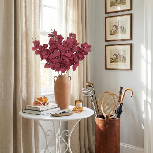 6 Pcs Burgundy Artificial Orchids Silk Flowers 30" Fake Tall Orchid Realistic Faux Phalaenopsis Flower Stems for Restaurant Hotel Wedding Party Home Decoration (Burgundy) - color: Burgundy