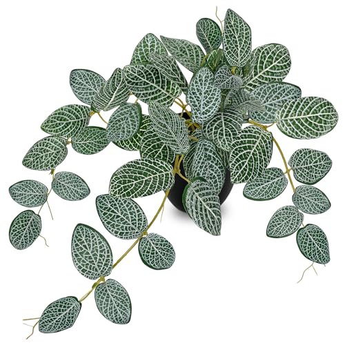 17.7" Artificial Plants Indoor Home Decor, Fake Potted Silk Plants for Shelves, Desks, Living Room, Home & Office Decor, Small Artificial Ivy Vine Nerve Plant in Pot, Faux Greenery Tropical Plant - color: #Green Nerve Ivy Plant