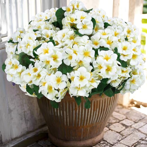 Hananona 12 Pcs Artificial Geranium Flowers for Outdoors Geranium Silk Flowers Outdoor UV Resistant Garden Plants Faux Flowers for Home Kitchen Table Centerpieces Decor (12, Snow White) - color: Snow White