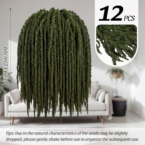 Suncalla 12 Pcs Natural Dried Amaranthus Hanging Flowers 23 Inch Amaranthus Artificial Flowers for Wedding Arch Bouquet Floral Garland Wall Home Decoration - color: Apple Gree