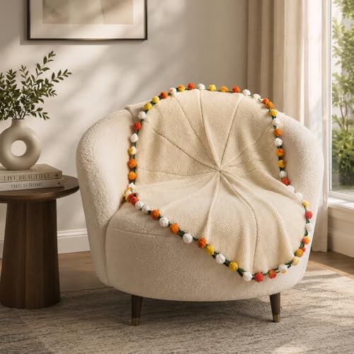 Crochet Flower Bouquet Throw Blanket, Cute Romantic Gift for Her Girlfriend Mom Mother’s Day Valentine Wedding Anniversary Birthday (Yellow, 60 inches) - color: Yellow, size: 60 inches