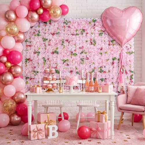 Artificial Flower Wall Backdrop 16.5''*16.5'' 12Pcs 3D Silk Floral Peony Wedding Wall Panel Faux Rose Decor for Wedding Home Thanksgiving Day Event Birthday Party Decoration - color: Pink and White, size: 16.5inch