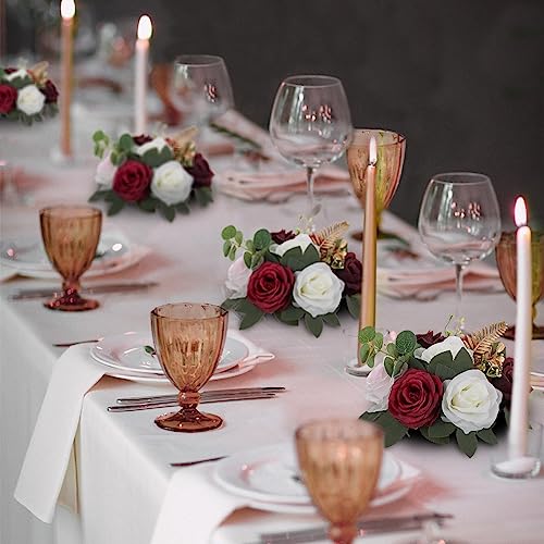 BLOSMON Artificial Flowers Ball Wedding Centerpieces 10 Pcs Burgundy Rose Artificial Flower Center Pieces Decoration for Table Silk Kissing Ball Faux Floral Bouquet Arrangements Home Party DIY Decor - color: Burgundy