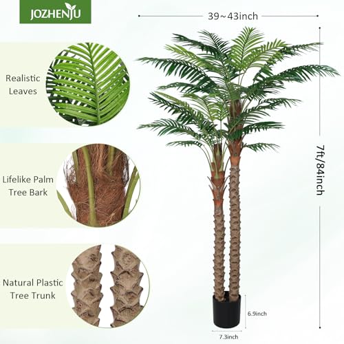 7FT UV-Resistant Faux Palm Tree–84in Realistic Artificial Palm Tree Indoor Outdoor, Tropical Fake Plant for Home Office Patio Poolside Yard Christmas Hotel Gift - size: 7ft