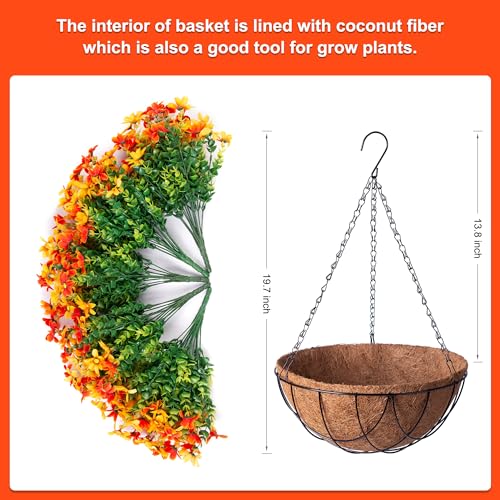 INXUGAO Artificial Flowers with Hanging Planter for Outdoor Decor, Faux Silk Daisy UV Resistant Plants in Basket for Indoor Porch Garden Yard Spring Summer Decor(Orange) - color: Corange