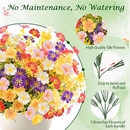 MACTING 24 Bundles Artificial Flowers for Outdoors UV Resistant Fake Flowers No Fade Faux Plastic Plants for Planters Patio Porch Yard Window Home Outside Garden Summer Decorations(Mix Color) - color: Mix Color 1, size: 24PCS