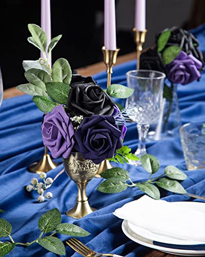 DuHouse 25Pcs Artificial Roses Flowers Fake Roses with Stems Real Touch Foam Flowers for DIY Wedding Bouquet Centerpiece Halloween Floral Arrangement Party Home Decor(Black) - color: Black, size: 25pcs