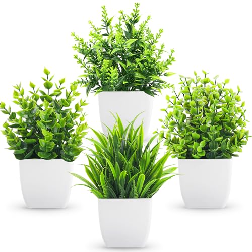 Der Rose 4 Pack Fake Plants Small Artificial Mini Faux Plants Indoor for Room Home Office Shelf Decor - color: White