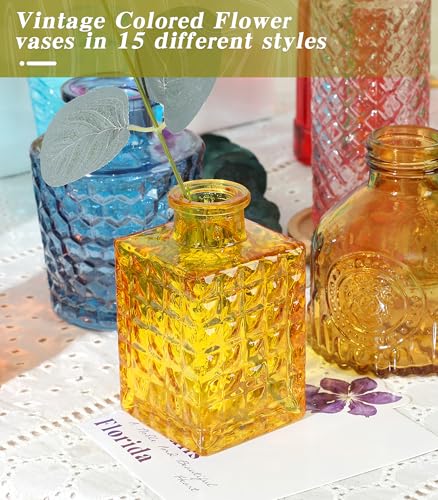 Set of 30 Colorful Glass Bud Vases - Small Textured Flower Vases for Centerpieces, Wedding Table Decor, Retro Home Decor Bulk Vase Set for DIY, Events & Gifts - color: Colorful
