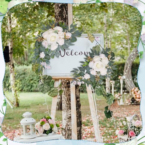 Wedding Arch Decorations 2 Pack - Reusable Artificial Hanging Flowers Floral Swag Greenery Garland for Wedding Welcome Sign Backdrop Bridal Ceremony Reception Backdrop Decoration - color: White